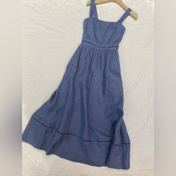 NWOT Reformation Everett Linen Dress in Elegant Blue Midi Dress - Picture 5 of 11